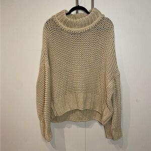 Free People Cream Knit Turtleneck Sweater